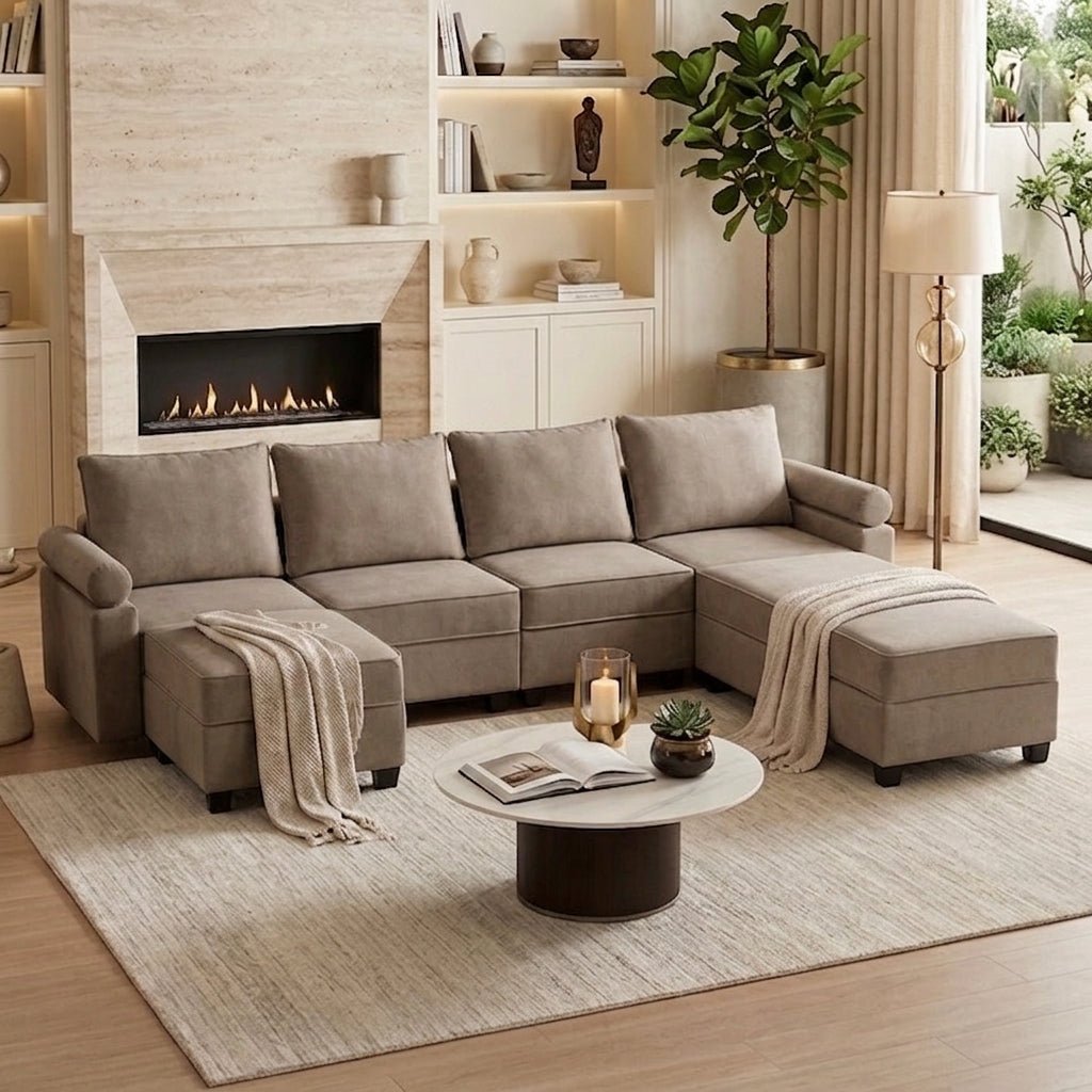 Light Grey modular sectional sofa in living room