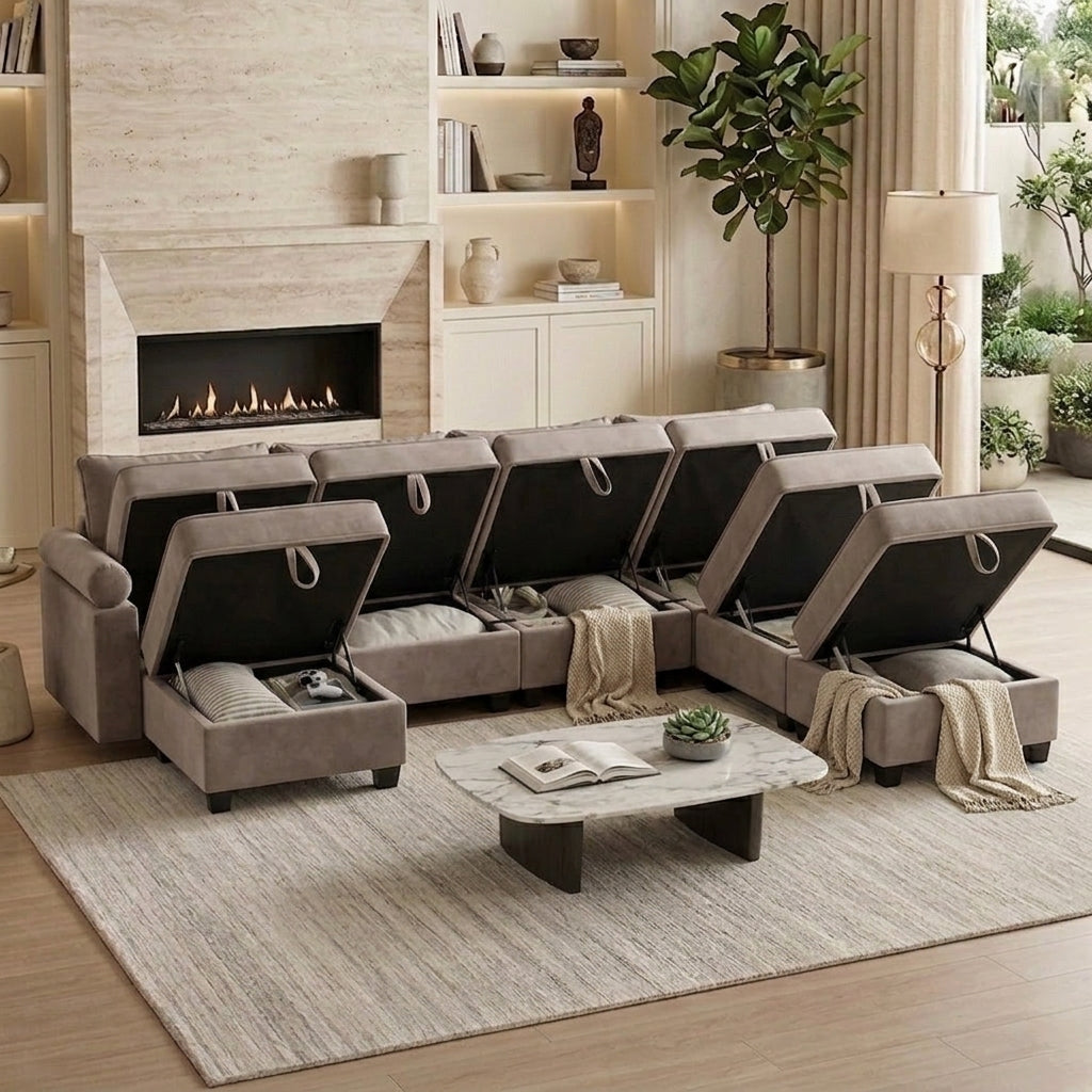 Light Grey modular sectional sofa angle view
