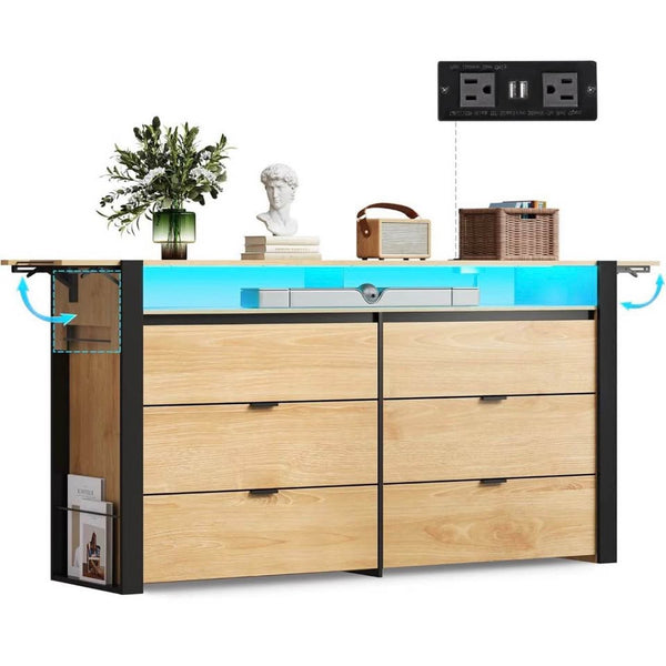 Modern 6-Drawer Console with LED Accent Lighting