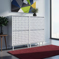 Modern White Geometric Shoe Storage Cabinet — Tall