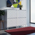 Modern White Geometric Shoe Storage Cabinet — Tall