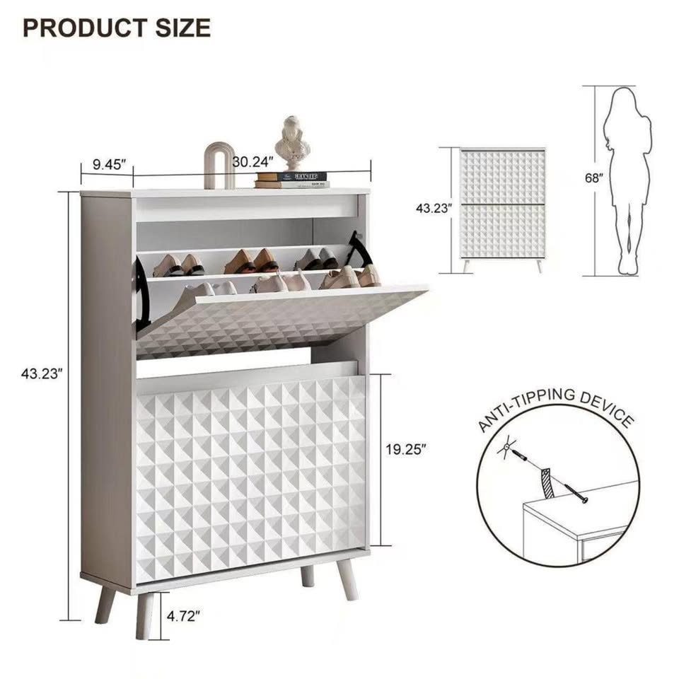 Geometric shoe cabinet in entryway