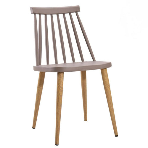 Gray spindle back chair detail