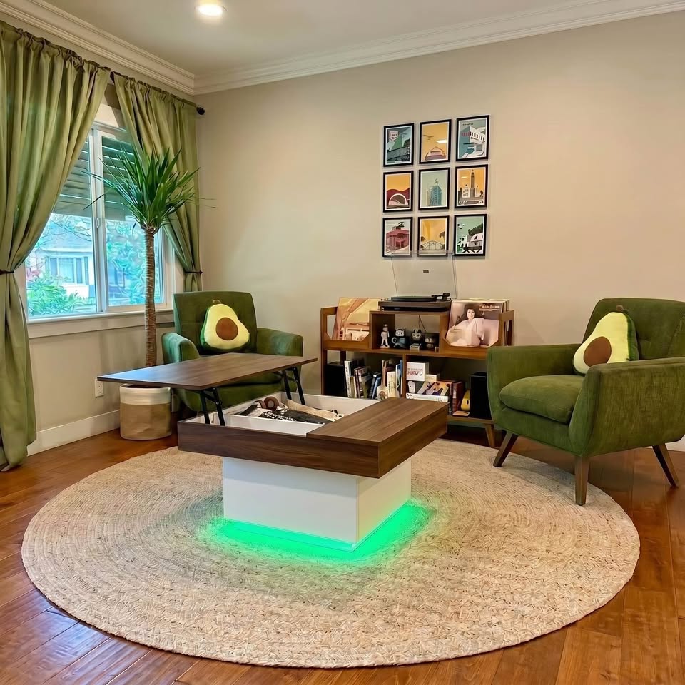 Modern Lift Top Coffee Table with Charging Station and LED Lights