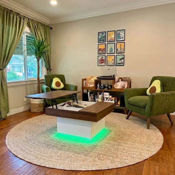 Lift Top Coffee Table with Charging Station and LED Lights