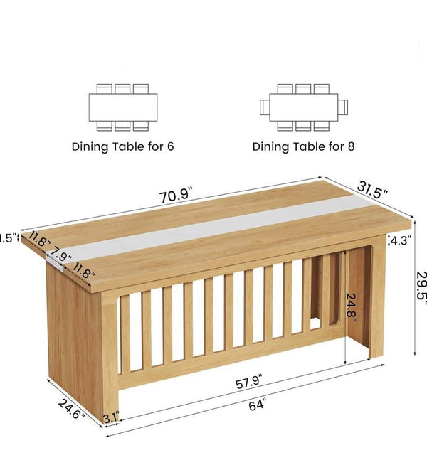 Modern Light Oak Dining Table with Marble Inlay